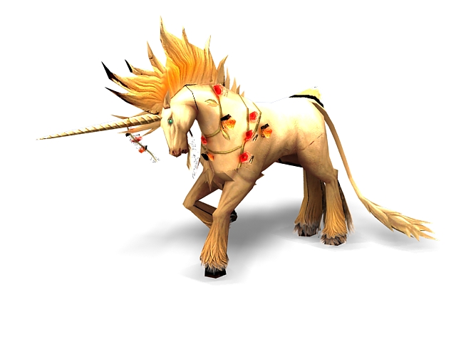 Yellow unicorn 3d rendering