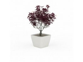 White ceramic planter purple plants 3d model preview