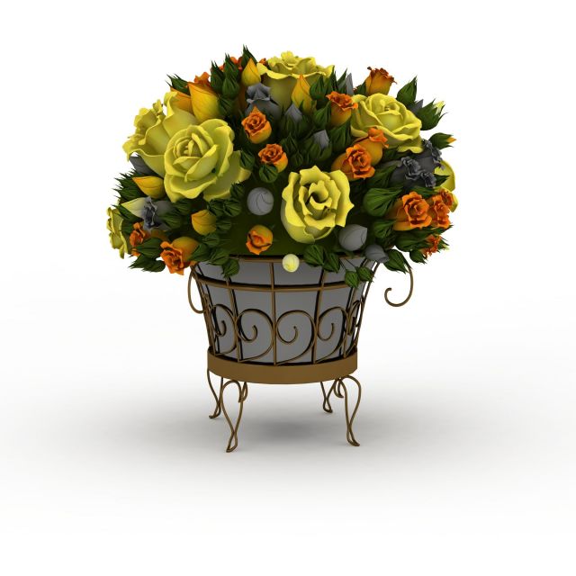 Garden ornamental flower basket 3d rendering