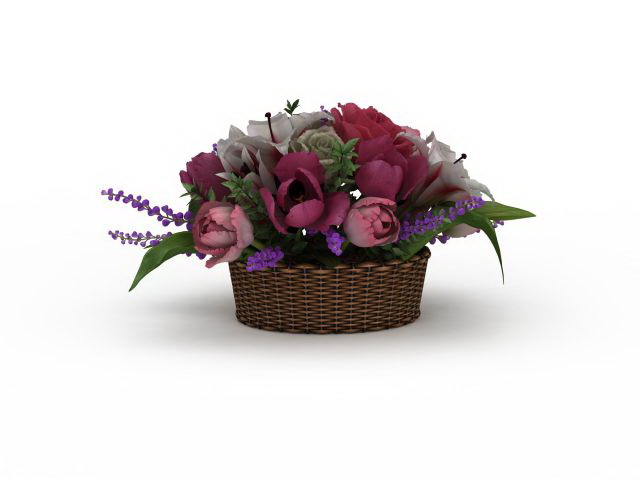 A basket of flowers 3d rendering