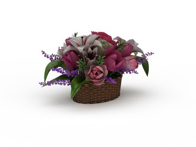 A basket of flowers 3d rendering