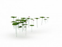 Lotus leaves and flowers 3d model preview