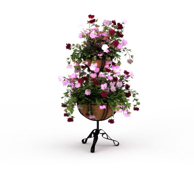 Flower stand with pots 3d rendering