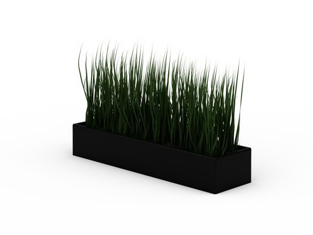 Rectangular planter with grass 3d rendering