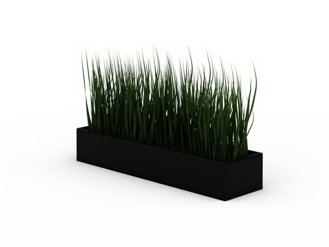Rectangular planter with grass 3d rendering