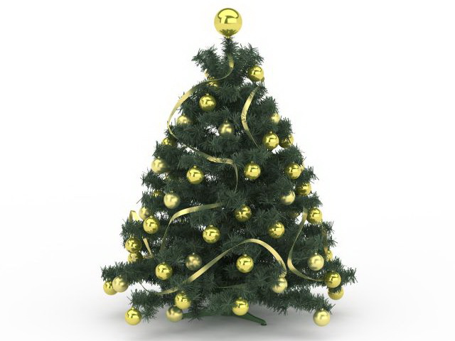 Gold Ornaments Christmas tree 3d rendering