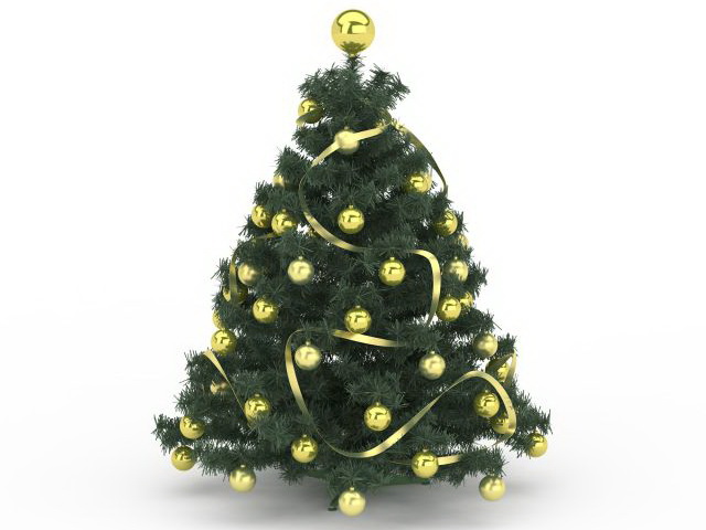 Gold Ornaments Christmas tree 3d rendering