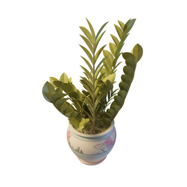 Basil plant in pottery pot 3d rendering