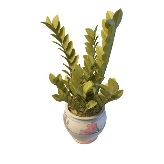 Basil plant in pottery pot 3d rendering