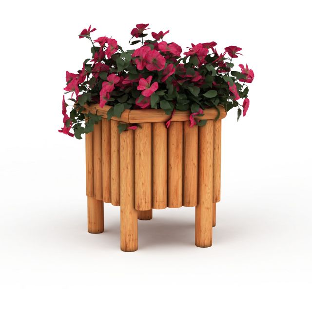 Wooden flower planter 3d rendering
