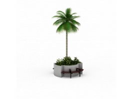 Garden planter tree with bench 3d model preview