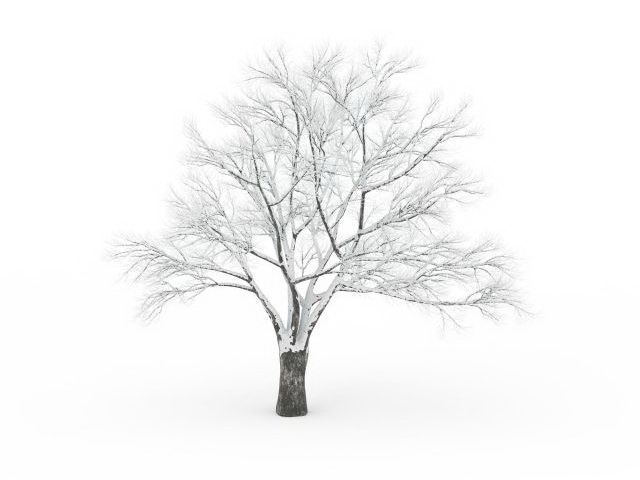 Snow bare tree 3d rendering