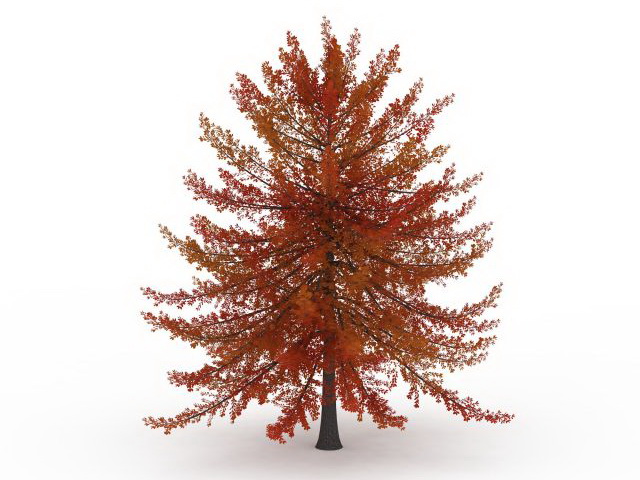 Red fall tree 3d rendering