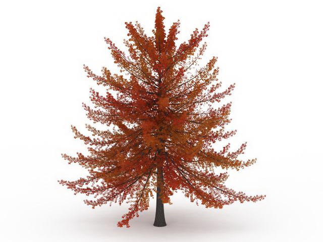 Red fall tree 3d rendering