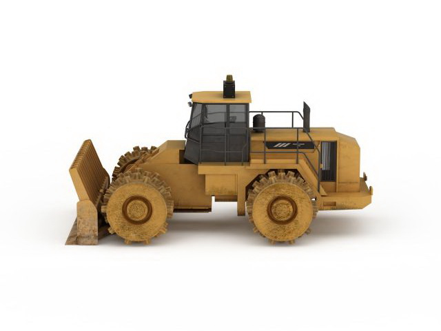 Wheel compactor bulldozer 3d rendering
