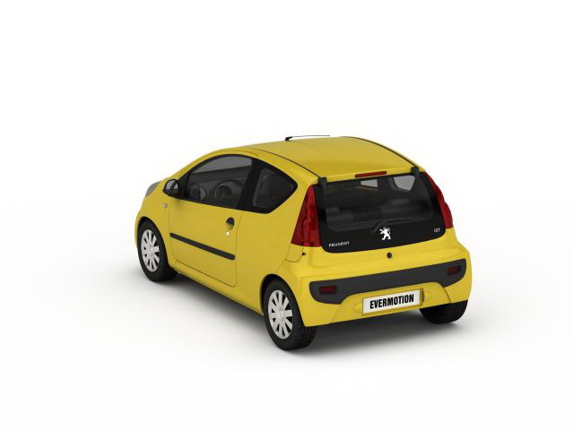 Peugeot 107 yellow 3d rendering