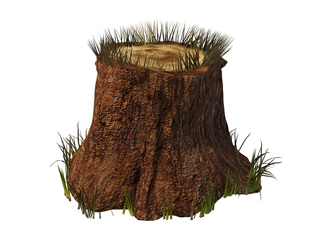 Tree stump with grass 3d rendering