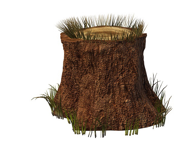 Tree stump with grass 3d rendering