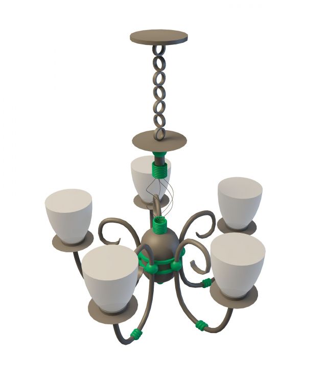 5 light chandelier 3d rendering