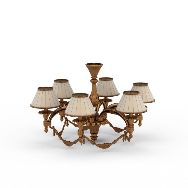 Bronze chandelier with shades 3d rendering