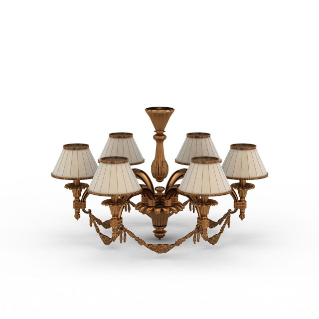 Bronze chandelier with shades 3d rendering