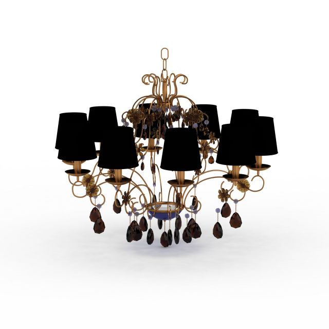 Vintage brass and crystal chandelier 3d rendering