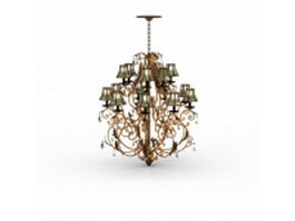 Brass chandelier with glass shades 3d model preview