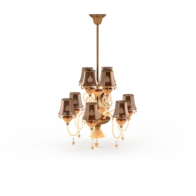 Brass chandelier with shades 3d rendering