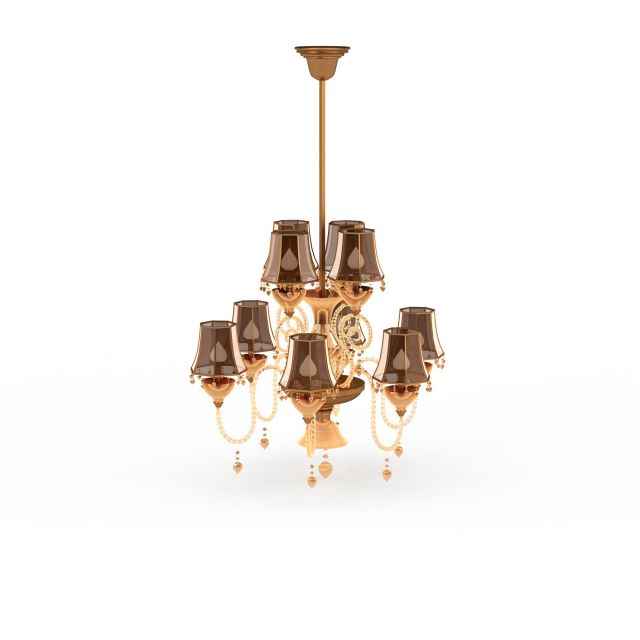 Brass chandelier with shades 3d rendering