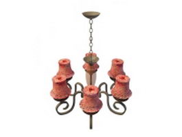 Rustic chandelier with red shades 3d model preview