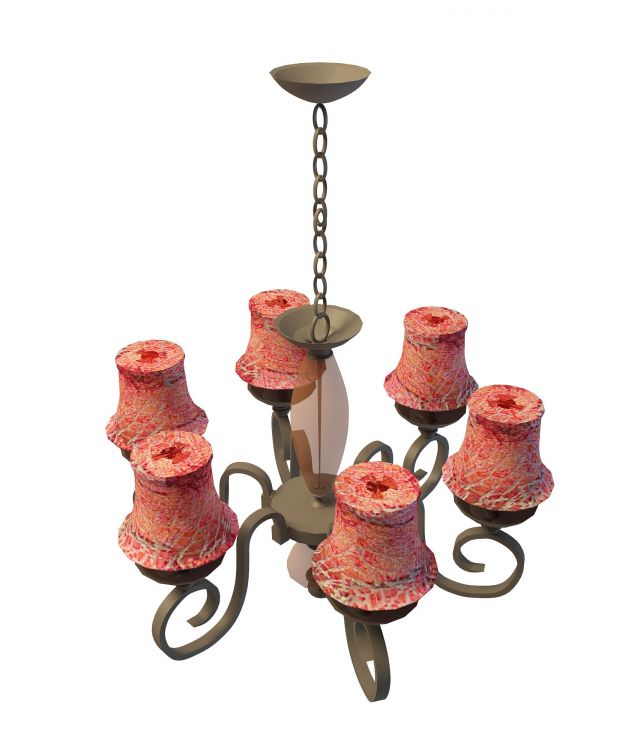 Rustic chandelier with red shades 3d rendering