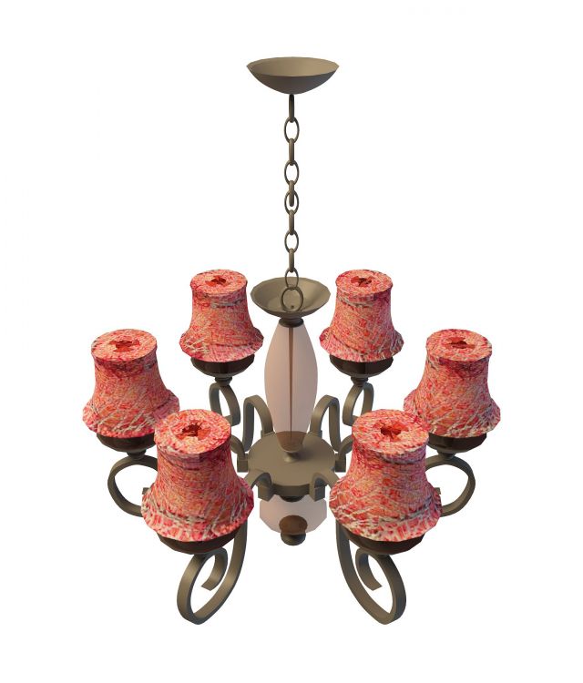 Rustic chandelier with red shades 3d rendering