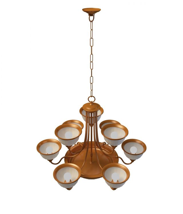 Brass pan chandelier with shades 3d rendering