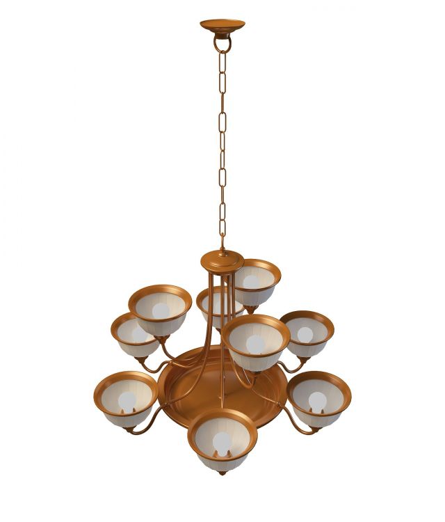 Brass pan chandelier with shades 3d rendering