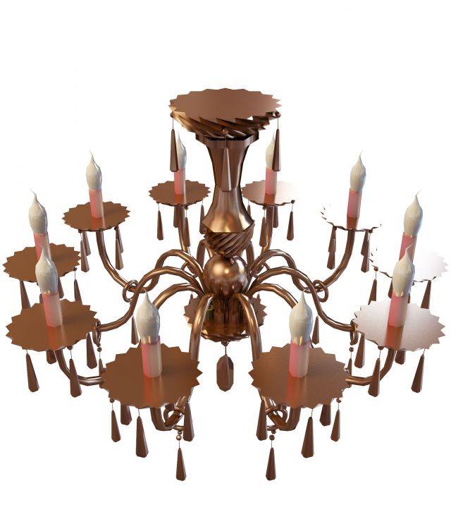 Antique chandelier with candles 3d rendering