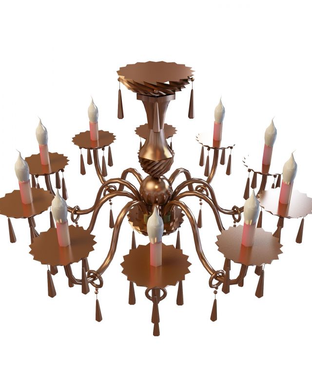 Antique chandelier with candles 3d rendering