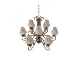 Copper chandelier with shades 3d model preview