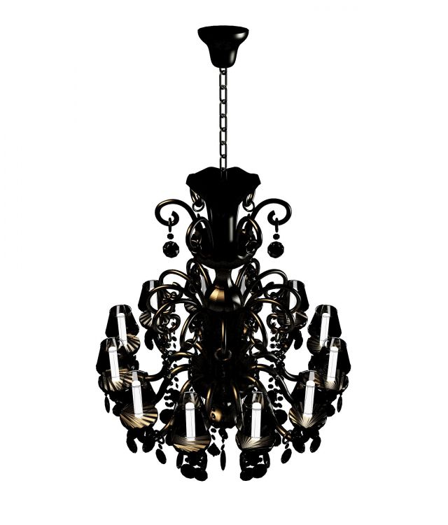 Antique bronze chandelier with candles 3d rendering