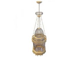 Wood and crystal cage chandelier 3d model preview