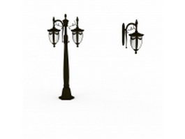 Wrought iron street lamp and wall lamp 3d model preview