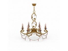 Antique brass flower chandelier 3d model preview