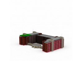 U shaped apartment buildings 3d model preview