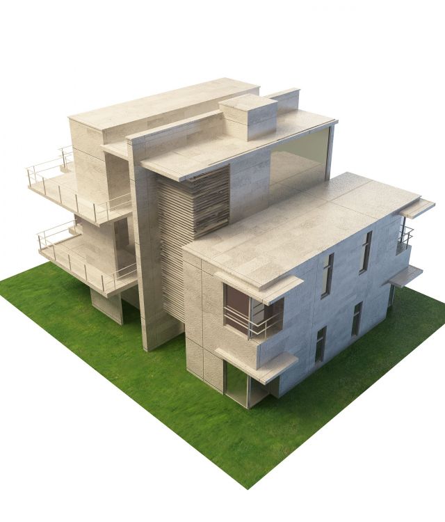 Concrete villa architecture 3d rendering