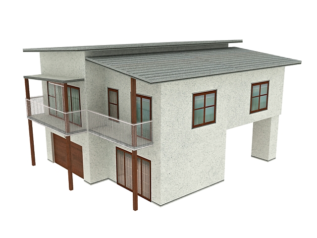 Semi detached stilt bungalow 3d rendering