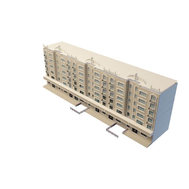 Residential block with store 3d rendering