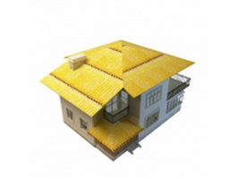 Rural yellow villa 3d model preview