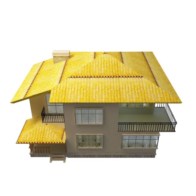 Rural yellow villa 3d rendering