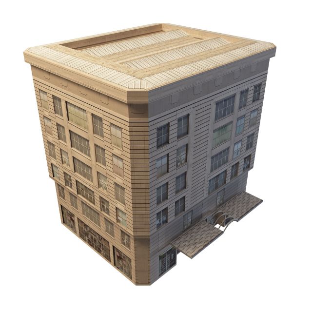 Old apartment building and shop 3d rendering