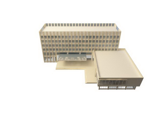 Hotel building with swimming pool 3d rendering