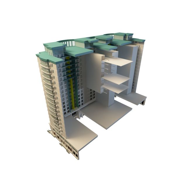 Modern apartment block 3d rendering